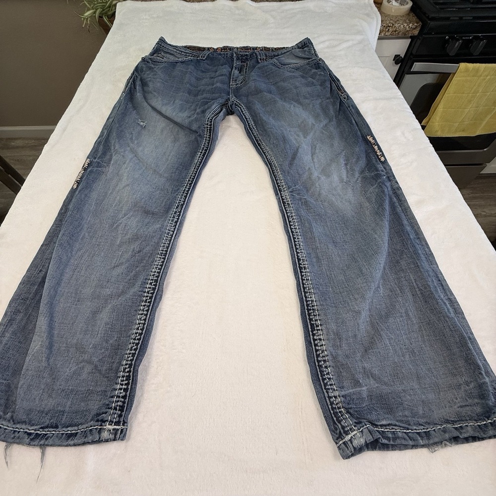 Rock Revival Renon Mens Jeans Size 40 Blue Distressed Straight Leg Y2K Rixd St17